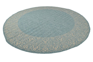 Aqua 13' 1 x 13' 1 Outdoor Border Round Area Rug Weather Resistant for Patio, Deck, Terrace, Balcony, Porch 100% Polypropylene Classic Bordered Carpet for Sale at Rug Engine