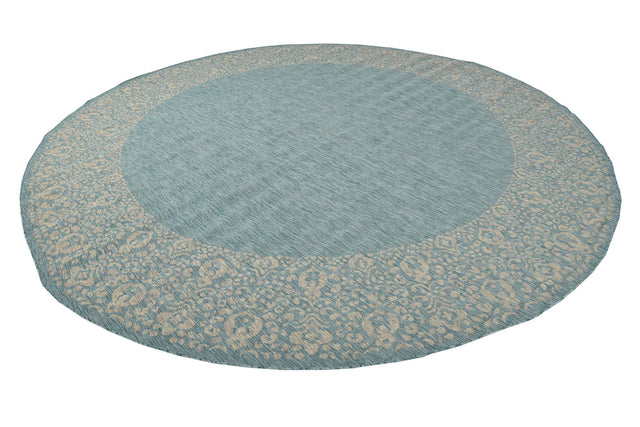 Aqua 13' 1 x 13' 1 Outdoor Border Round Area Rug Weather Resistant for Patio, Deck, Terrace, Balcony, Porch 100% Polypropylene Classic Bordered Carpet for Sale at Rug Engine