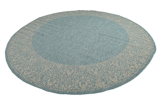 Aqua 13' 1 x 13' 1 Outdoor Border Round Area Rug Weather Resistant for Patio, Deck, Terrace, Balcony, Porch 100% Polypropylene Classic Bordered Carpet for Sale at Rug Engine