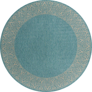 Aqua 13' 1 x 13' 1 Outdoor Border Round Area Rug Weather Resistant for Patio, Deck, Terrace, Balcony, Porch 100% Polypropylene Classic Bordered Carpet for Sale at Rug Engine