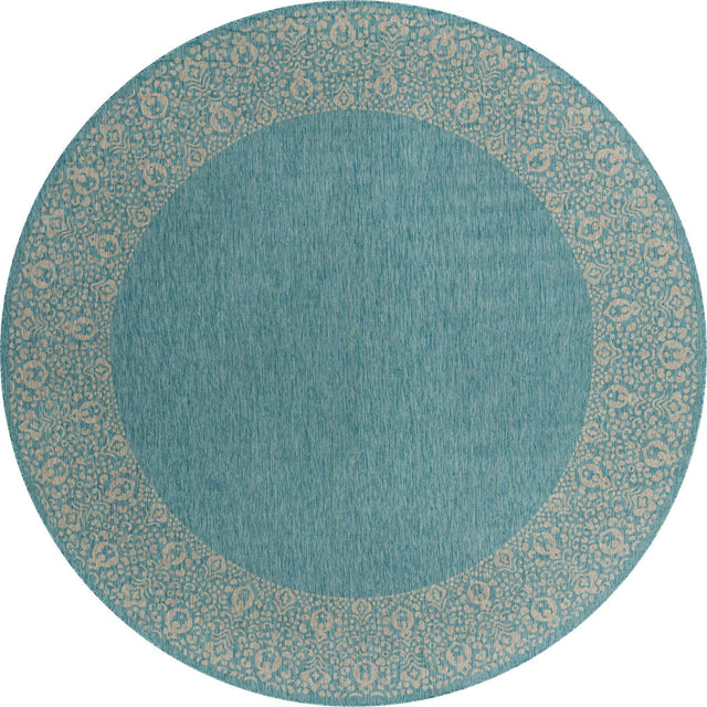 Aqua 13' 1 x 13' 1 Outdoor Border Round Area Rug Weather Resistant for Patio, Deck, Terrace, Balcony, Porch 100% Polypropylene Classic Bordered Carpet for Sale at Rug Engine