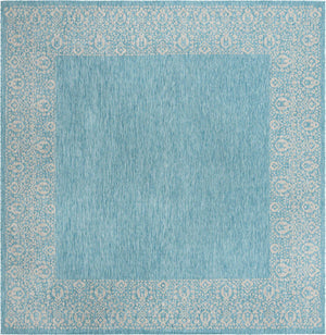 Aqua 10' 8 x 10' 8 Outdoor Border Square Area Rug Weather Resistant for Patio, Deck, Terrace, Balcony, Porch 100% Polypropylene Classic Bordered Carpet for Sale at Rug Engine