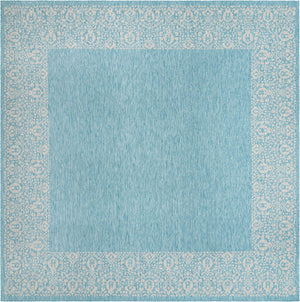 Aqua 13' 1 x 13' 1 Outdoor Border Square Area Rug Weather Resistant for Patio, Deck, Terrace, Balcony, Porch 100% Polypropylene Classic Bordered Carpet for Sale at Rug Engine