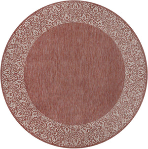Rust Red 13' 1 x 13' 1 Outdoor Border Round Area Rug Weather Resistant for Patio, Deck, Terrace, Balcony, Porch 100% Polypropylene Classic Bordered Carpet for Sale at Rug Engine
