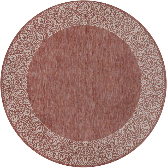 Rust Red 13' 1 x 13' 1 Outdoor Border Round Area Rug Weather Resistant for Patio, Deck, Terrace, Balcony, Porch 100% Polypropylene Classic Bordered Carpet for Sale at Rug Engine