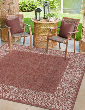 Rust Red 13' 1 x 13' 1 Outdoor Border Square Area Rug Weather Resistant for Patio, Deck, Terrace, Balcony, Porch 100% Polypropylene Classic Bordered Carpet for Sale at Rug Engine