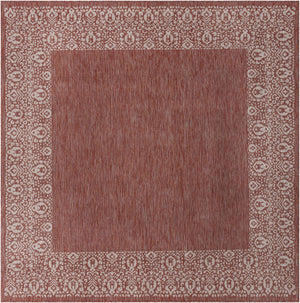 Rust Red 10' 8 x 10' 8 Outdoor Border Square Area Rug Weather Resistant for Patio, Deck, Terrace, Balcony, Porch 100% Polypropylene Classic Bordered Carpet for Sale at Rug Engine