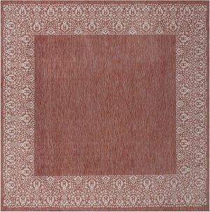 Rust Red 13' 1 x 13' 1 Outdoor Border Square Area Rug Weather Resistant for Patio, Deck, Terrace, Balcony, Porch 100% Polypropylene Classic Bordered Carpet for Sale at Rug Engine