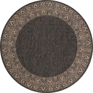 Charcoal Gray 10' 8 x 10' 8 Outdoor Border Round Area Rug Weather Resistant for Patio, Deck, Terrace, Balcony, Porch 100% Polypropylene Classic Bordered Carpet for Sale at Rug Engine