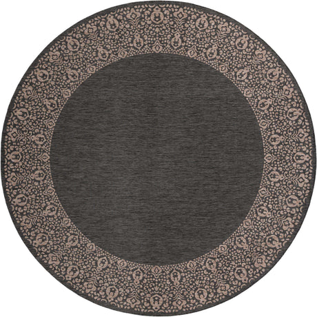 Charcoal Gray 13' 1 x 13' 1 Outdoor Border Round Area Rug Weather Resistant for Patio, Deck, Terrace, Balcony, Porch