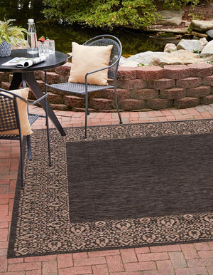Charcoal Gray 10' 8 x 10' 8 Outdoor Border Square Area Rug Weather Resistant for Patio, Deck, Terrace, Balcony, Porch 100% Polypropylene Classic Bordered Carpet for Sale at Rug Engine