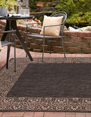 Charcoal Gray 10' 8 x 10' 8 Outdoor Border Square Area Rug Weather Resistant for Patio, Deck, Terrace, Balcony, Porch 100% Polypropylene Classic Bordered Carpet for Sale at Rug Engine