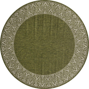 Green 10' 8 x 10' 8 Outdoor Border Round Area Rug Weather Resistant for Patio, Deck, Terrace, Balcony, Porch 100% Polypropylene Classic Bordered Carpet for Sale at Rug Engine
