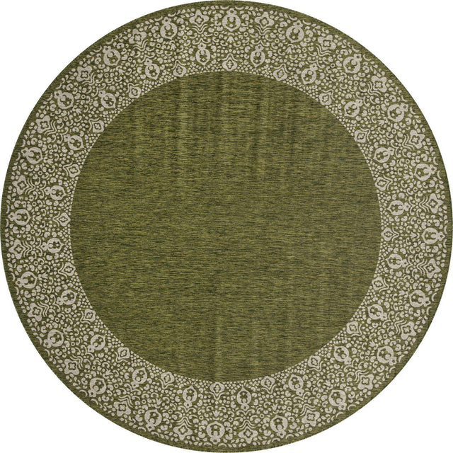 Green 10' 8 x 10' 8 Outdoor Border Round Area Rug Weather Resistant for Patio, Deck, Terrace, Balcony, Porch 100% Polypropylene Classic Bordered Carpet for Sale at Rug Engine