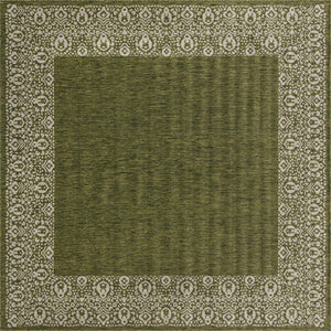 Green 10' 8 x 10' 8 Outdoor Border Square Area Rug Weather Resistant for Patio, Deck, Terrace, Balcony, Porch 100% Polypropylene Classic Bordered Carpet for Sale at Rug Engine