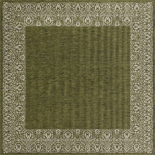 Green 10' 8 x 10' 8 Outdoor Border Square Area Rug Weather Resistant for Patio, Deck, Terrace, Balcony, Porch 100% Polypropylene Classic Bordered Carpet for Sale at Rug Engine