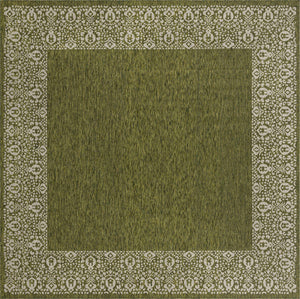 Green 13' 1 x 13' 1 Outdoor Border Square Area Rug Weather Resistant for Patio, Deck, Terrace, Balcony, Porch 100% Polypropylene Classic Bordered Carpet for Sale at Rug Engine