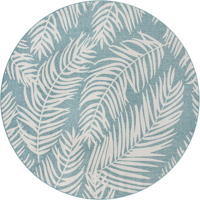 Light Aqua 13' 1 x 13' 1 Outdoor Botanical Round Area Rug Weather Resistant for Patio, Deck, Terrace, Balcony, Porch Polypropylene Garden Floral Tropical Carpet for Sale at Rug Engine