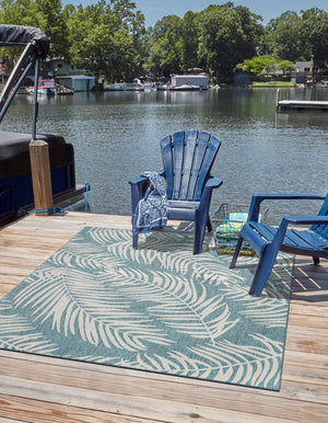 Light Aqua 10' 8 x 10' 8 Outdoor Botanical Square Area Rug Weather Resistant for Patio, Deck, Terrace, Balcony, Porch Polypropylene Garden Floral Tropical Carpet for Sale at Rug Engine
