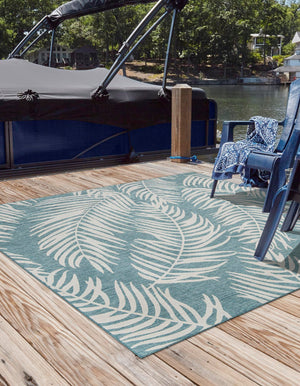 Light Aqua 13' 1 x 13' 1 Outdoor Botanical Square Area Rug Weather Resistant for Patio, Deck, Terrace, Balcony, Porch Polypropylene Garden Floral Tropical Carpet for Sale at Rug Engine