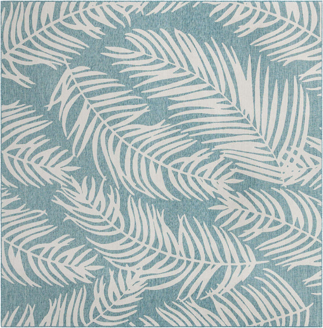 Light Aqua 13' 1 x 13' 1 Outdoor Botanical Square Area Rug Weather Resistant for Patio, Deck, Terrace, Balcony, Porch Polypropylene Garden Floral Tropical Carpet for Sale at Rug Engine