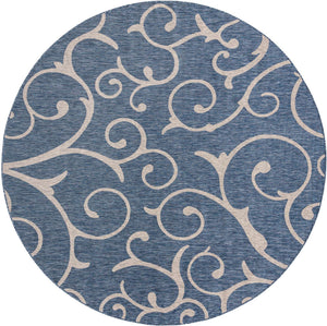 Blue 10' 8 x 10' 8 Outdoor Botanical Round Area Rug Weather Resistant for Patio, Deck, Terrace, Balcony, Porch Polypropylene Garden Floral Tropical Carpet for Sale at Rug Engine