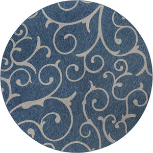 Blue 13' 1 x 13' 1 Outdoor Botanical Round Area Rug Weather Resistant for Patio, Deck, Terrace, Balcony, Porch Polypropylene Garden Floral Tropical Carpet for Sale at Rug Engine