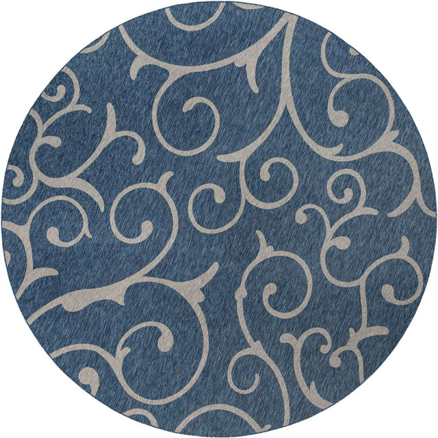 Blue 13' 1 x 13' 1 Outdoor Botanical Round Area Rug Weather Resistant for Patio, Deck, Terrace, Balcony, Porch Polypropylene Garden Floral Tropical Carpet for Sale at Rug Engine