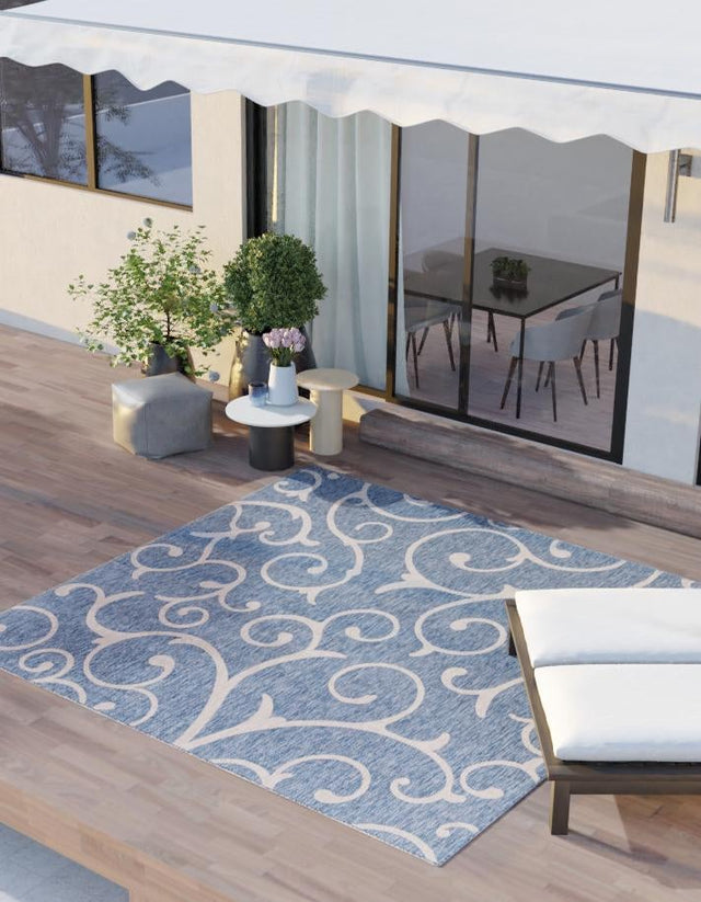 Blue 13' 1 x 13' 1 Outdoor Botanical Square Area Rug Weather Resistant for Patio, Deck, Terrace, Balcony, Porch Polypropylene Garden Floral Tropical Carpet for Sale at Rug Engine