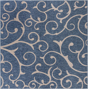 Blue 10' 8 x 10' 8 Outdoor Botanical Square Area Rug Weather Resistant for Patio, Deck, Terrace, Balcony, Porch Polypropylene Garden Floral Tropical Carpet for Sale at Rug Engine