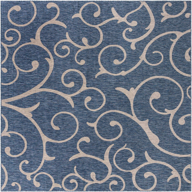 Blue 10' 8 x 10' 8 Outdoor Botanical Square Area Rug Weather Resistant for Patio, Deck, Terrace, Balcony, Porch Polypropylene Garden Floral Tropical Carpet for Sale at Rug Engine