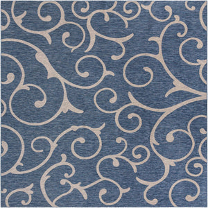 Blue 13' 1 x 13' 1 Outdoor Botanical Square Area Rug Weather Resistant for Patio, Deck, Terrace, Balcony, Porch Polypropylene Garden Floral Tropical Carpet for Sale at Rug Engine