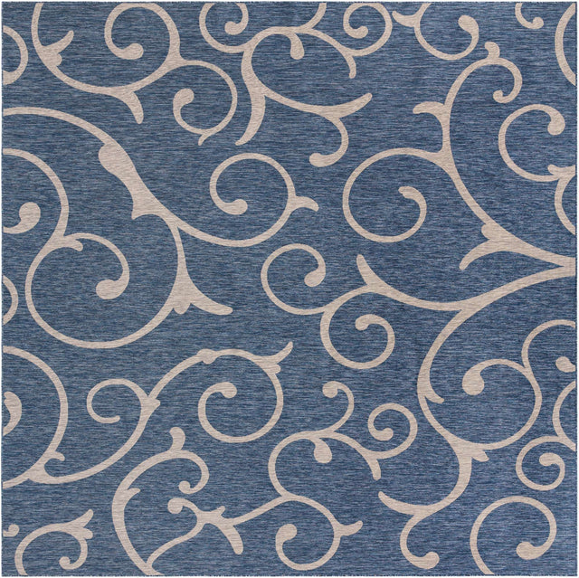 Blue 13' 1 x 13' 1 Outdoor Botanical Square Area Rug Weather Resistant for Patio, Deck, Terrace, Balcony, Porch Polypropylene Garden Floral Tropical Carpet for Sale at Rug Engine