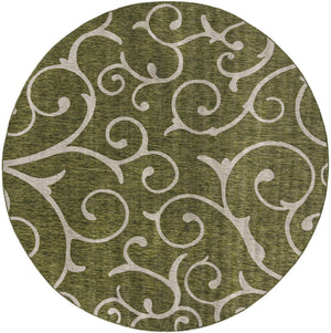 Green 10' 8 x 10' 8 Outdoor Botanical Round Area Rug Weather Resistant for Patio, Deck, Terrace, Balcony, Porch Polypropylene Garden Floral Tropical Carpet for Sale at Rug Engine