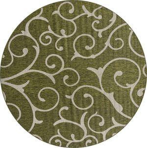 Green 13' 1 x 13' 1 Outdoor Botanical Round Area Rug Weather Resistant for Patio, Deck, Terrace, Balcony, Porch Polypropylene Garden Floral Tropical Carpet for Sale at Rug Engine