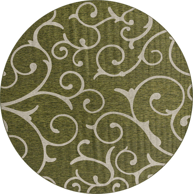 Green 13' 1 x 13' 1 Outdoor Botanical Round Area Rug Weather Resistant for Patio, Deck, Terrace, Balcony, Porch Polypropylene Garden Floral Tropical Carpet for Sale at Rug Engine