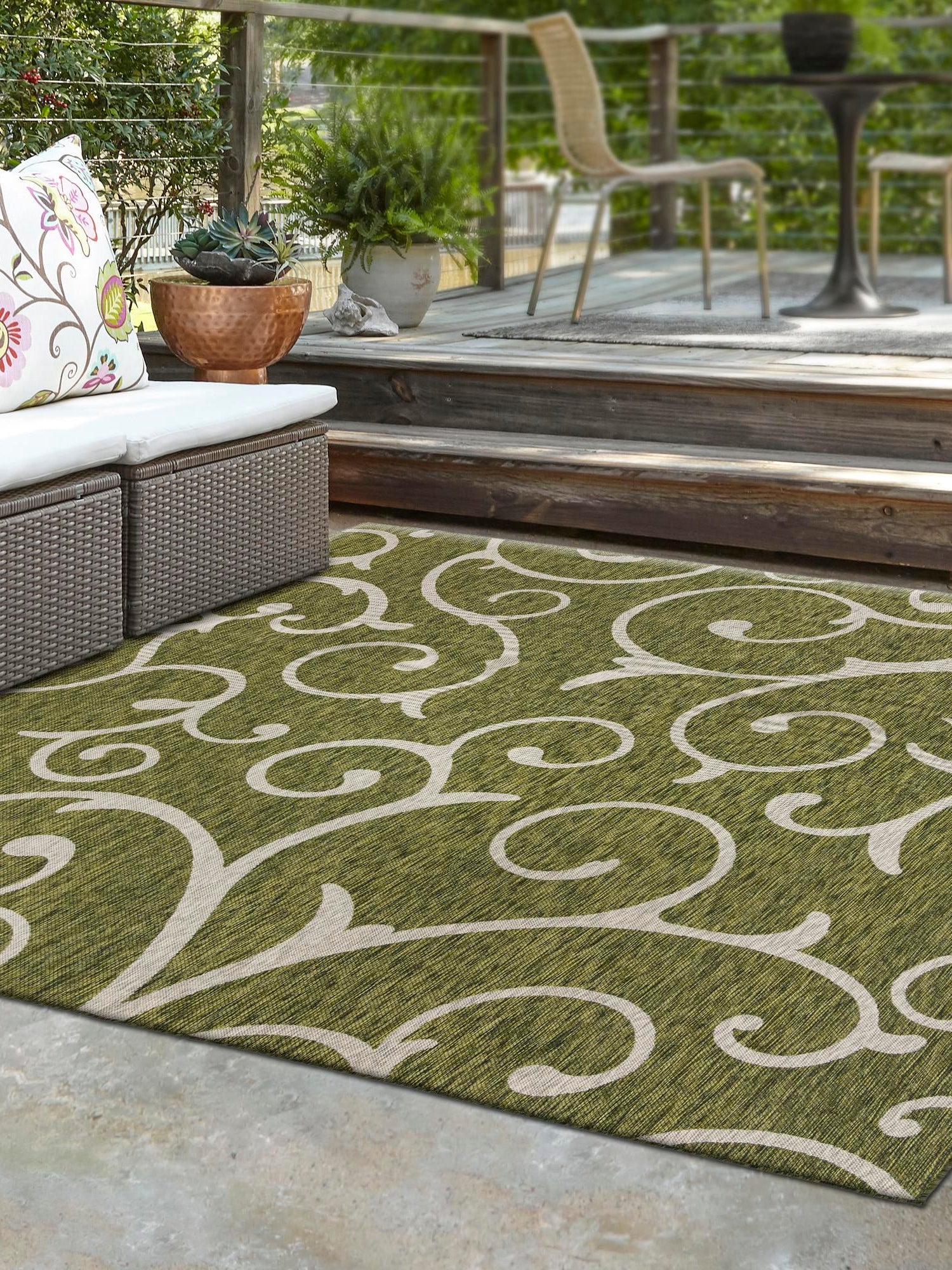 Green 10' 8 x 10' 8 Outdoor Botanical Square Area Rug Weather Resistant for Patio, Deck, Terrace, Balcony, Porch Polypropylene Garden Floral Tropical Carpet for Sale at Rug Engine