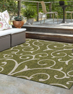 Green 10' 8 x 10' 8 Outdoor Botanical Square Area Rug Weather Resistant for Patio, Deck, Terrace, Balcony, Porch Polypropylene Garden Floral Tropical Carpet for Sale at Rug Engine