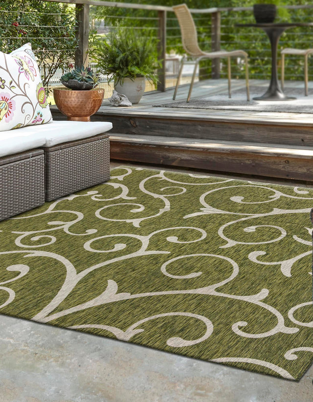 Green 10' 8 x 10' 8 Outdoor Botanical Square Area Rug Weather Resistant for Patio, Deck, Terrace, Balcony, Porch Polypropylene Garden Floral Tropical Carpet for Sale at Rug Engine