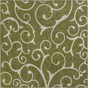 Green 10' 8 x 10' 8 Outdoor Botanical Square Area Rug Weather Resistant for Patio, Deck, Terrace, Balcony, Porch Polypropylene Garden Floral Tropical Carpet for Sale at Rug Engine