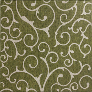 Green 13' 1 x 13' 1 Outdoor Botanical Square Area Rug Weather Resistant for Patio, Deck, Terrace, Balcony, Porch Polypropylene Garden Floral Tropical Carpet for Sale at Rug Engine
