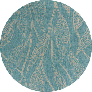 Light Aqua 11' x 11' Outdoor Botanical Round Area Rug Weather Resistant for Patio, Deck, Terrace, Balcony, Porch Polypropylene Garden Floral Tropical Carpet for Sale at Rug Engine