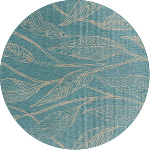 Light Aqua 13' 1 x 13' 1 Outdoor Botanical Round Area Rug Weather Resistant for Patio, Deck, Terrace, Balcony, Porch Polypropylene Garden Floral Tropical Carpet for Sale at Rug Engine