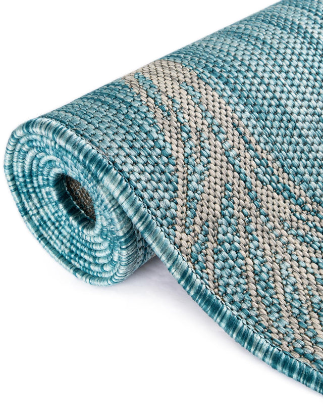 Light Aqua 13' 1 x 13' 1 Outdoor Botanical Square Area Rug Weather Resistant for Patio, Deck, Terrace, Balcony, Porch Polypropylene Garden Floral Tropical Carpet for Sale at Rug Engine