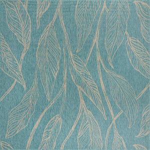 Light Aqua 13' 1 x 13' 1 Outdoor Botanical Square Area Rug Weather Resistant for Patio, Deck, Terrace, Balcony, Porch Polypropylene Garden Floral Tropical Carpet for Sale at Rug Engine