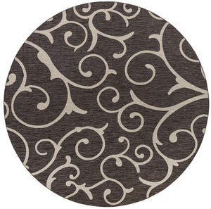 Charcoal Gray 13' 1 x 13' 1 Outdoor Botanical Round Area Rug Weather Resistant for Patio, Deck, Terrace, Balcony, Porch Polypropylene Garden Floral Tropical Carpet for Sale at Rug Engine