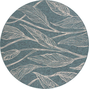 Teal 10' 8 x 10' 8 Outdoor Botanical Round Area Rug Weather Resistant for Patio, Deck, Terrace, Balcony, Porch Polypropylene Garden Floral Tropical Carpet for Sale at Rug Engine
