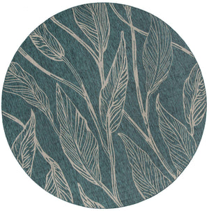 Teal 13' 1 x 13' 1 Outdoor Botanical Round Area Rug Weather Resistant for Patio, Deck, Terrace, Balcony, Porch Polypropylene Garden Floral Tropical Carpet for Sale at Rug Engine