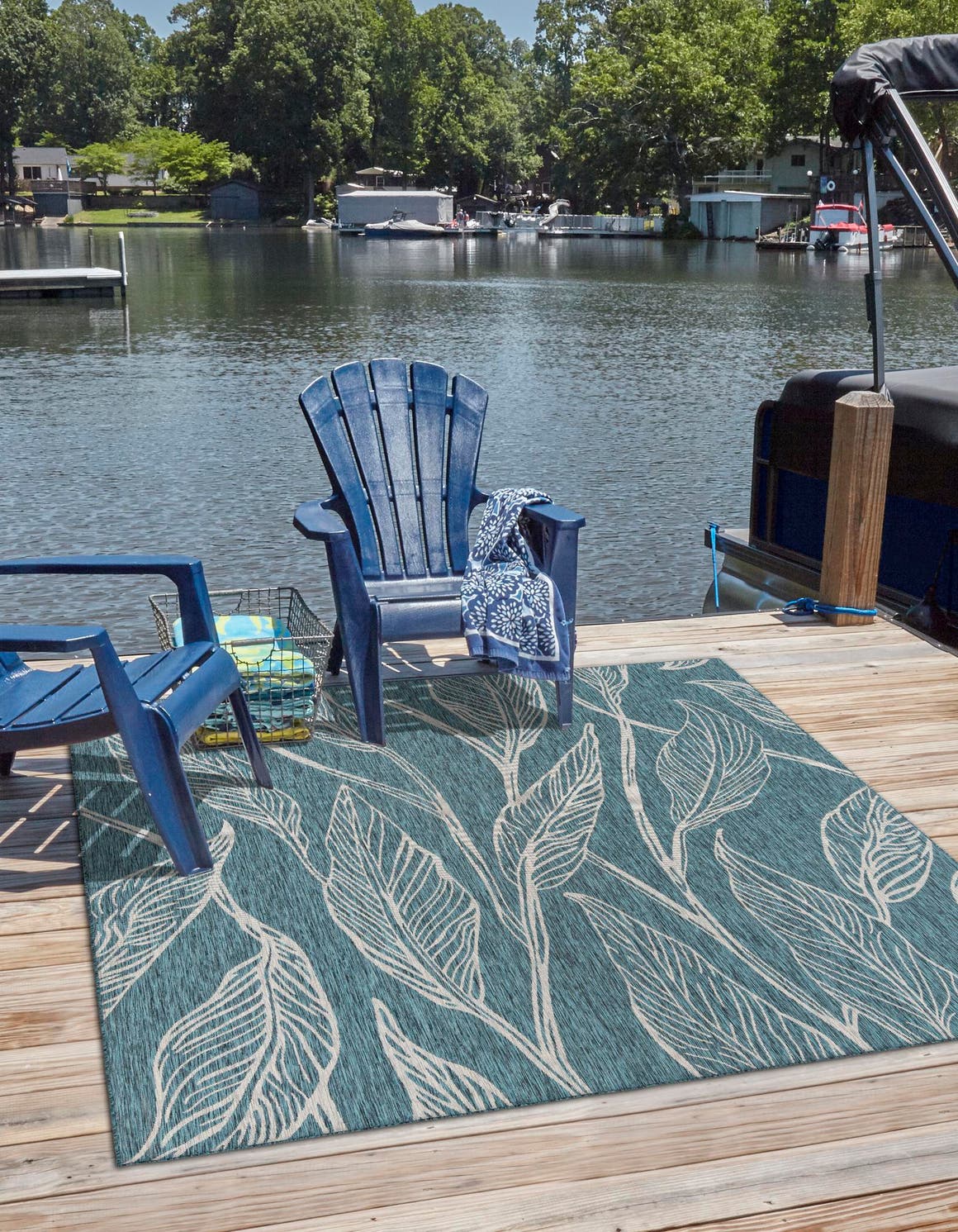 Teal 13' 1 x 13' 1 Outdoor Botanical Square Area Rug Weather Resistant for Patio, Deck, Terrace, Balcony, Porch Polypropylene Garden Floral Tropical Carpet for Sale at Rug Engine