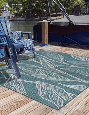 Teal 13' 1 x 13' 1 Outdoor Botanical Square Area Rug Weather Resistant for Patio, Deck, Terrace, Balcony, Porch Polypropylene Garden Floral Tropical Carpet for Sale at Rug Engine